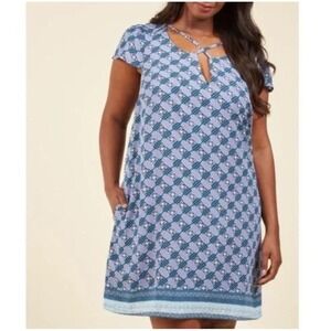 ModCloth Sz 2X Blue Purple Shift Dress With Pockets Retro Novelty Print Coastal